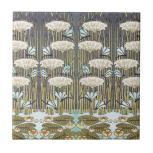 Wasserlilien, Libellen, Marsh Art Nouveau Fliese