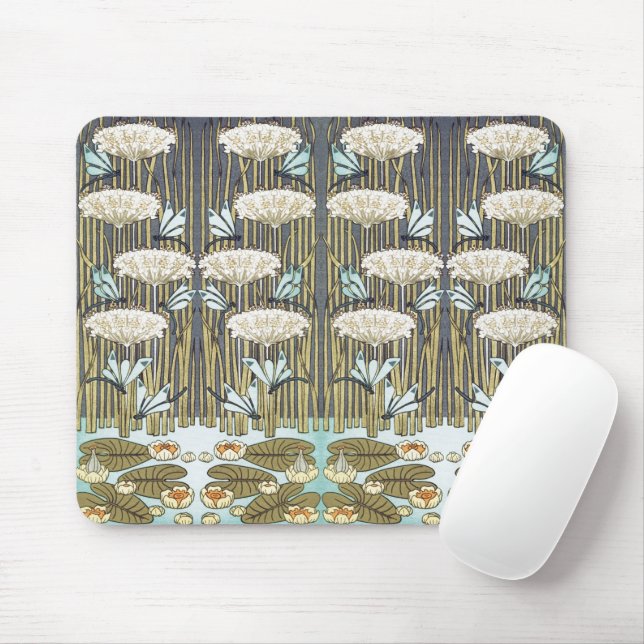 Wasserlilien, Libellen, Marsh Art Nouveau Mousepad (Mit Mouse)