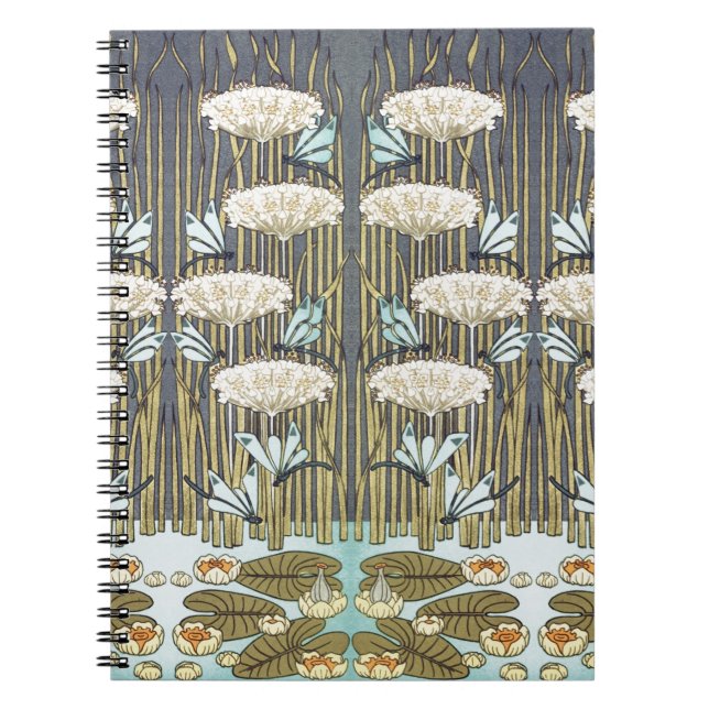 Wasserlilien, Libellen, Marsh Art Nouveau Notizblock (Vorderseite)