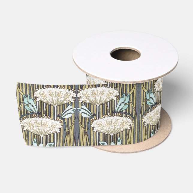 Wasserlilien, Libellen, Marsh Art Nouveau Satinband (Spule)