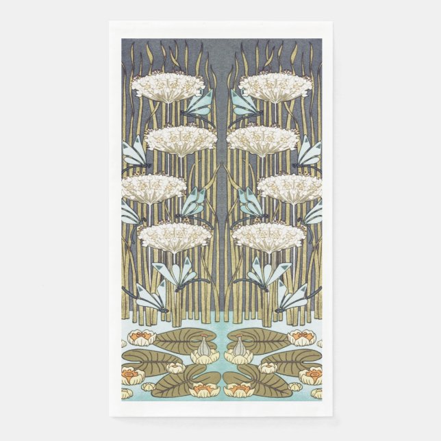 Wasserlilien, Libellen, Marsh Art Nouveau Serviette (Vorderseite)