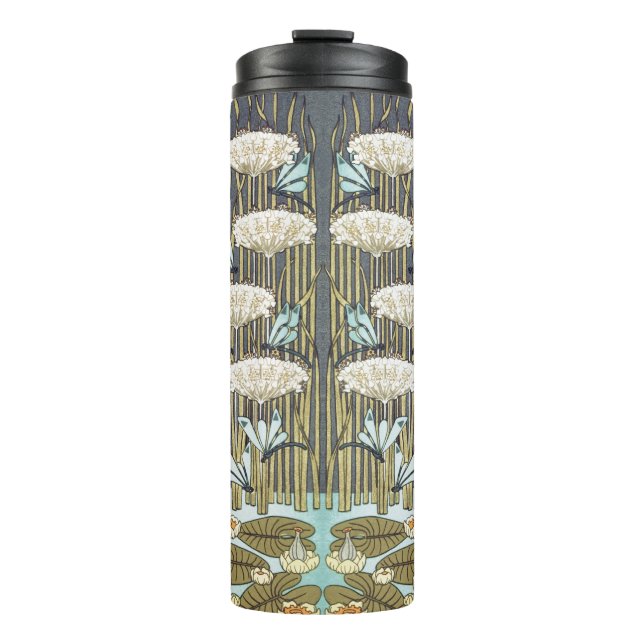 Wasserlilien, Libellen, Marsh Art Nouveau Thermosbecher (Vorderseite)