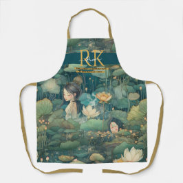 Wasserlilien Märchengrüne Farbtöne für Monogramm Schürze