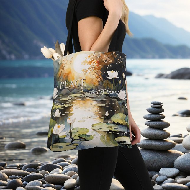 Wasserlilien Tauchen Liebe Meditation (Tote bag featuring peaceful watercolor waterlilies in a pond - meditation - yoga - zen - mindfulness)