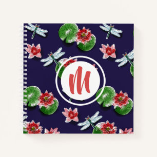 Wasserlilien und Libellen Monogram Sketch Notebook Notizbuch
