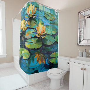Wasserlilien und Lotus-Blume Aquarellmalerei Duschvorhang