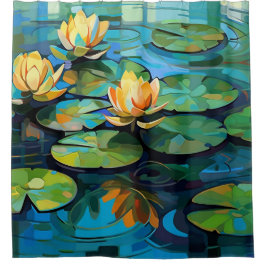 Wasserlilien und Lotus-Blume Aquarellmalerei Duschvorhang