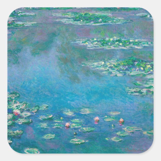 Wasserlilien von Claude Monet Kunstmalerei Quadratischer Aufkleber (Vorderseite)