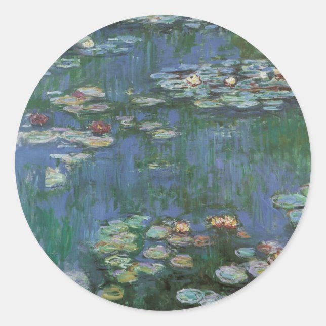 Wasserlilien von Claude Monet, Vintage Blume Runder Aufkleber (Vorderseite)