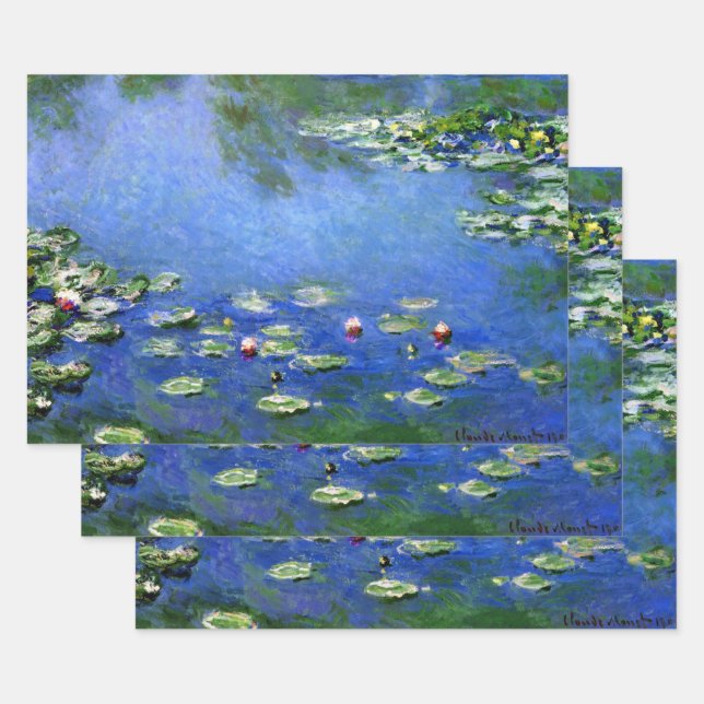 Wasserlilien von Claude Monet, Vintage Kunst Geschenkpapier Set (Set)