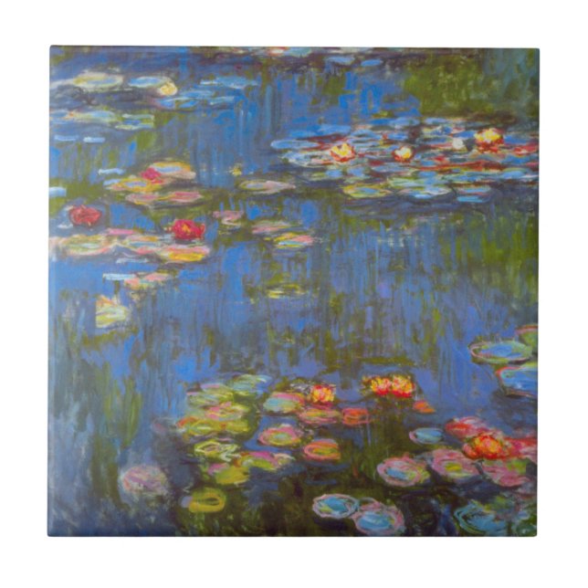 Wasserlilien von Claude Monet, Vintage Naturkunst Fliese (Vorderseite)