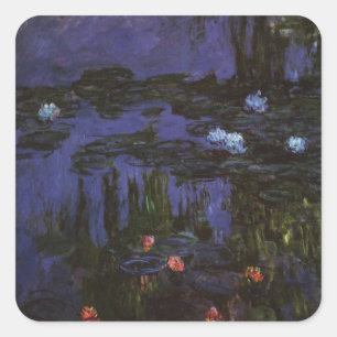 Wasserlilien von Claude Monet, Vintager Impression Quadratischer Aufkleber