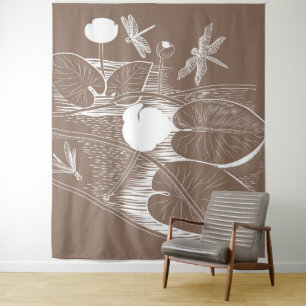 Wasserliliengravur Wandteppich