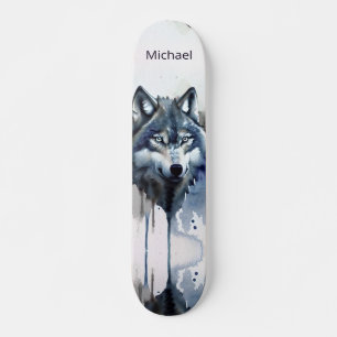 Wassermalfarbe Wolfskopf Staubblau Skateboard