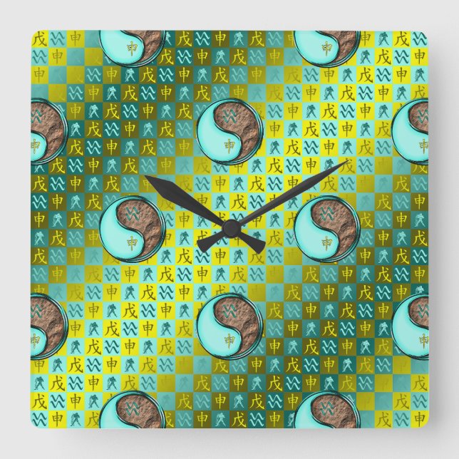 Wassermann & Erd-Affe Quadratische Wanduhr (Vorderseite)