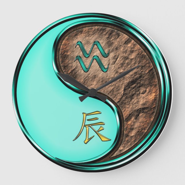 Wassermann & Erde-Drache Große Wanduhr (Vorderseite)
