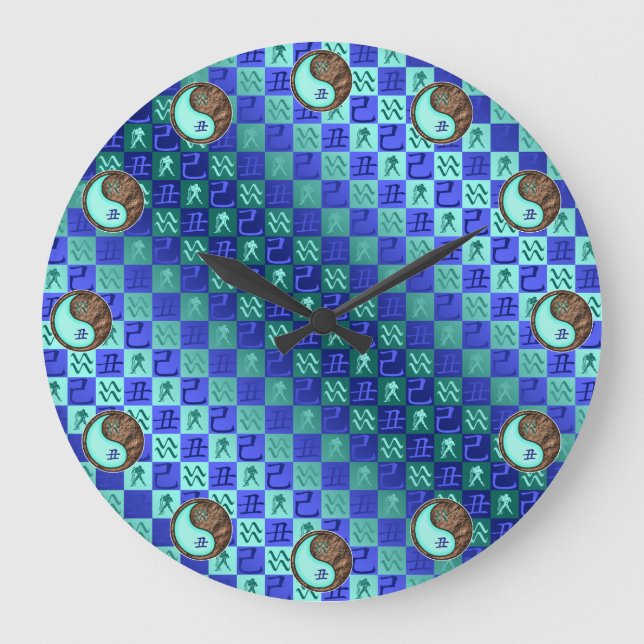 Wassermann & Erde Ochse Große Wanduhr (Vorderseite)