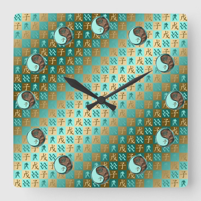 Wassermann & Erdratte Quadratische Wanduhr (Vorderseite)