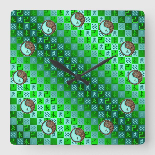 Wassermann & Erdziege Quadratische Wanduhr (Vorderseite)