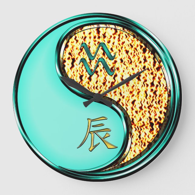 Wassermann & Feuerdrache Große Wanduhr (Vorderseite)