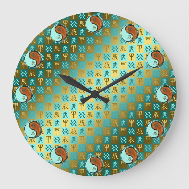 Wassermann & Holz-Drache Große Wanduhr (Vorderseite)
