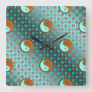 Wassermann & Holzkaninchen Quadratische Wanduhr