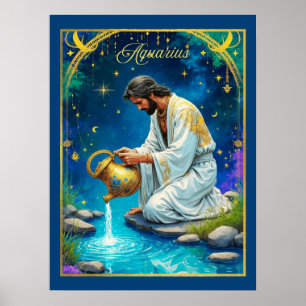 Wassermann-Sternzeichen unter einem sternenklaren Poster