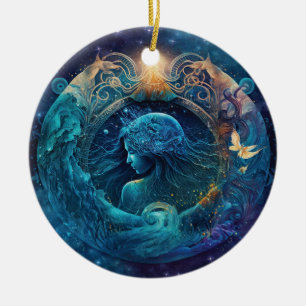 Wassermann-Sternzeichen Wasserfarben-Design Keramik Ornament
