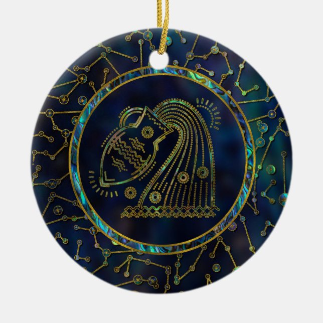 Wassermann-Tierkreis-Goldohrschnecke auf Keramikornament (Vorne)