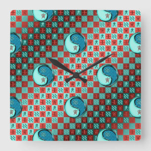 Wassermann & Wasser-Tiger Quadratische Wanduhr