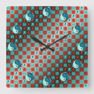 Wassermann & Wasser-Tiger Quadratische Wanduhr