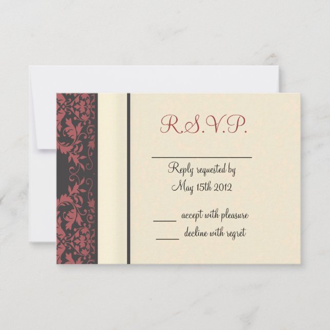 Wassermelon & Cream Damask Wedding RSVP Karte (Vorderseite)