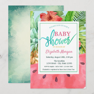 Wassermelone, Ananas-Palmenblätter-Baby-Party Einladung