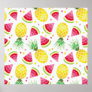 Wassermelone Ananas Sommer Nahtlose Printwerbung Poster