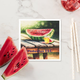 Wassermelone auf einem Picknicktisch Serviette