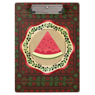 Wassermelone auf Olivenplatte mit palästinensische Klemmbrett
