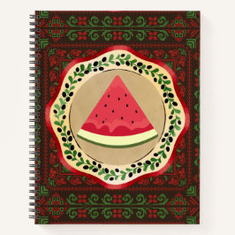 Wassermelone auf Olivenplatte mit palästinensische Notizbuch