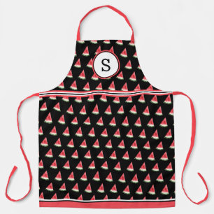 Wassermelone auf schwarzem Monogramm Schürze