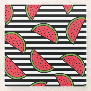 Wassermelone auf schwarzem u. weißem glasuntersetzer