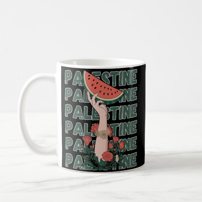 Wassermelone, Blume und Palestintext Wiederholen Kaffeetasse (Links)