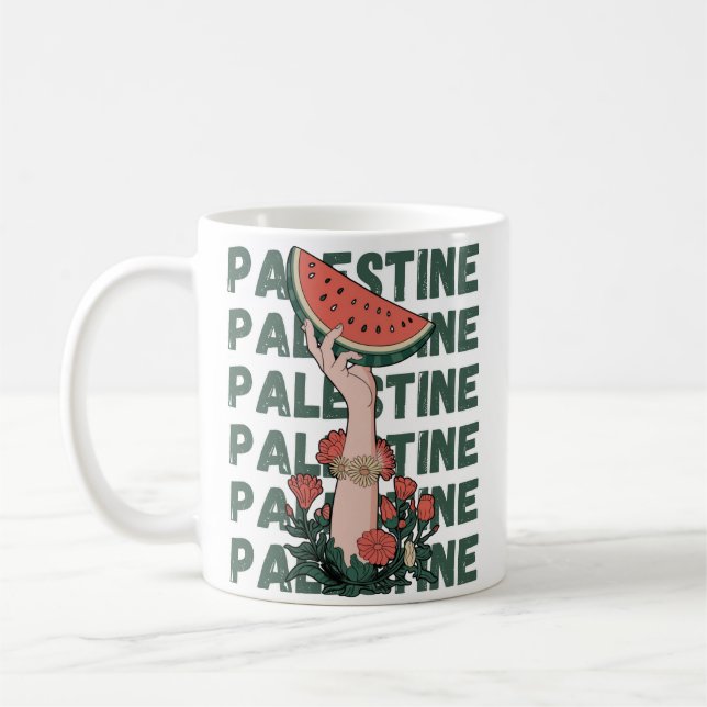 Wassermelone, Blume und Palestintext Wiederholen Kaffeetasse (Links)