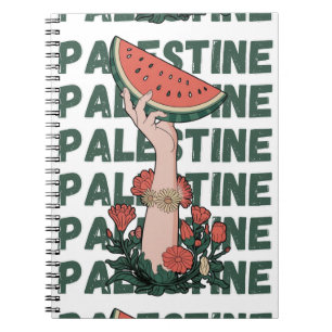 Wassermelone, Blume und Palestintext Wiederholen Notizblock