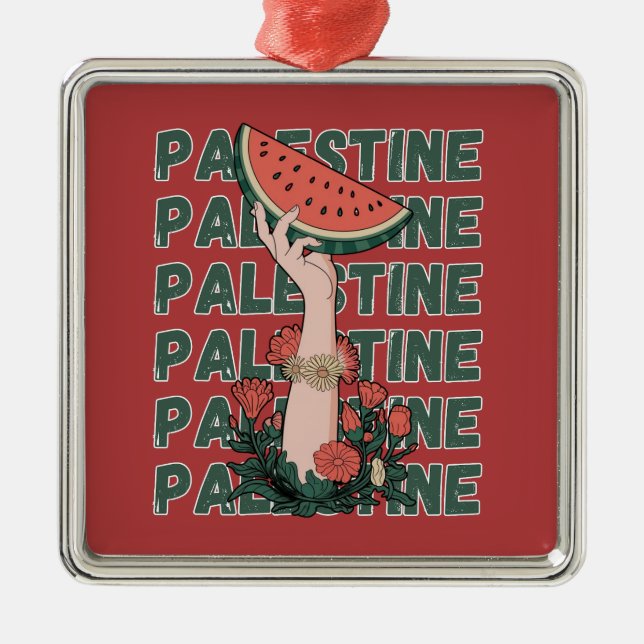 Wassermelone, Blume und Palestintext Wiederholen Ornament Aus Metall (Vorne)
