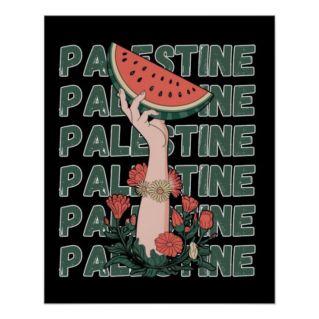 Wassermelone, Blume und Palestintext Wiederholen Poster (Vorderseite)