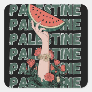 Wassermelone, Blume und Palestintext Wiederholen Quadratischer Aufkleber