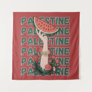 Wassermelone, Blume und Palestintext Wiederholen Wandteppich