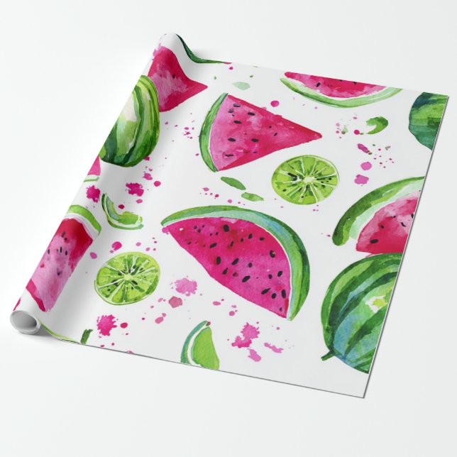 Wassermelone Cute Farbige Rosa Grün Geschenkpapier (Ungerollt)