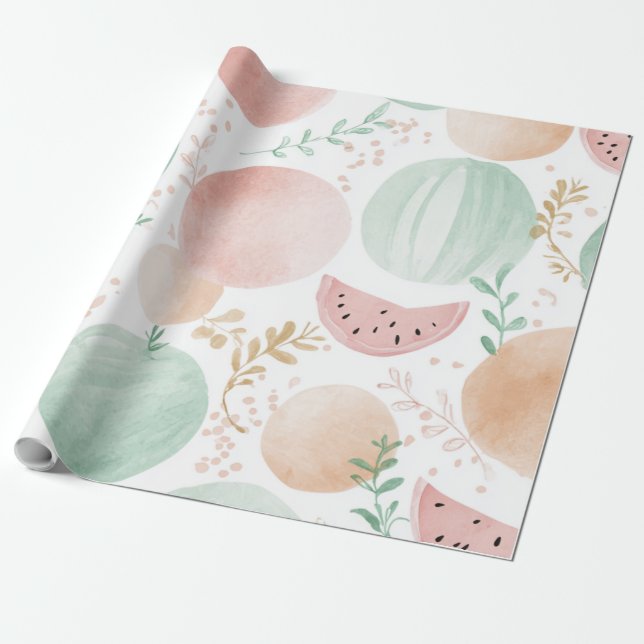 Wassermelone Cute Farbige Rosa Grün Geschenkpapier (Ungerollt)