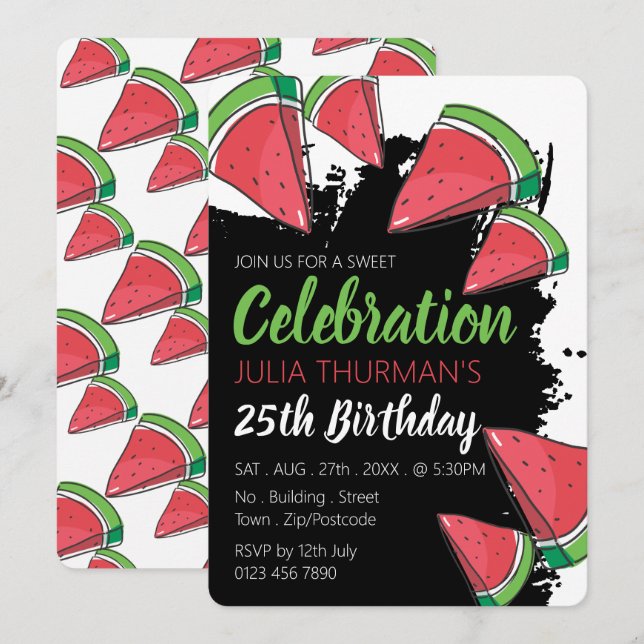 Wassermelone Design, Sweet Celebration Birthday Einladung (Vorne/Hinten)