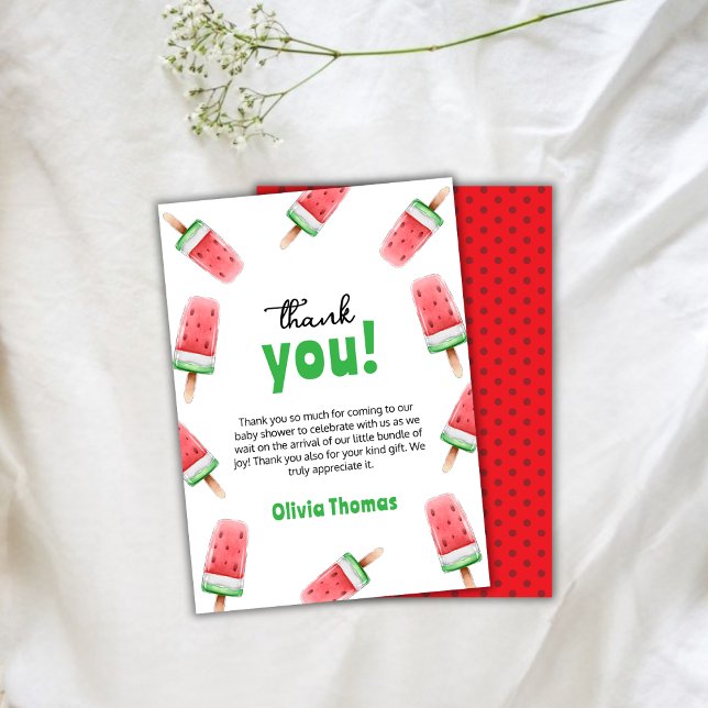 Wassermelone Eis Creme Bereit zum Pop Kinderdusche Dankeskarte (Watermelon Ice Cream Ready To Pop Baby Shower Thank You Card)